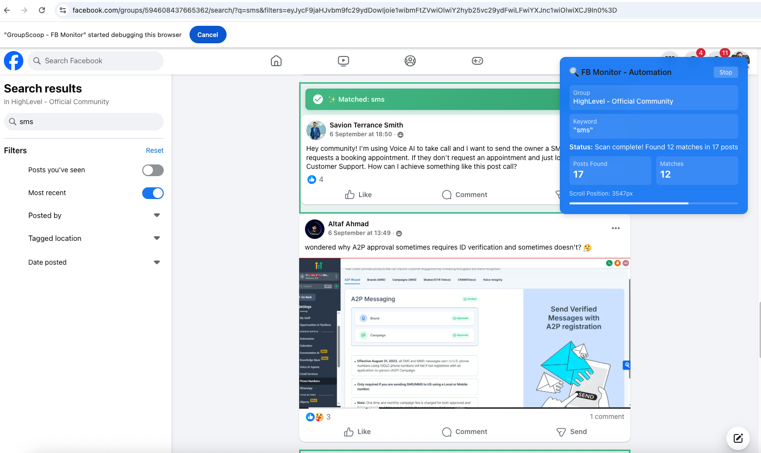 Automation scanning on Facebook