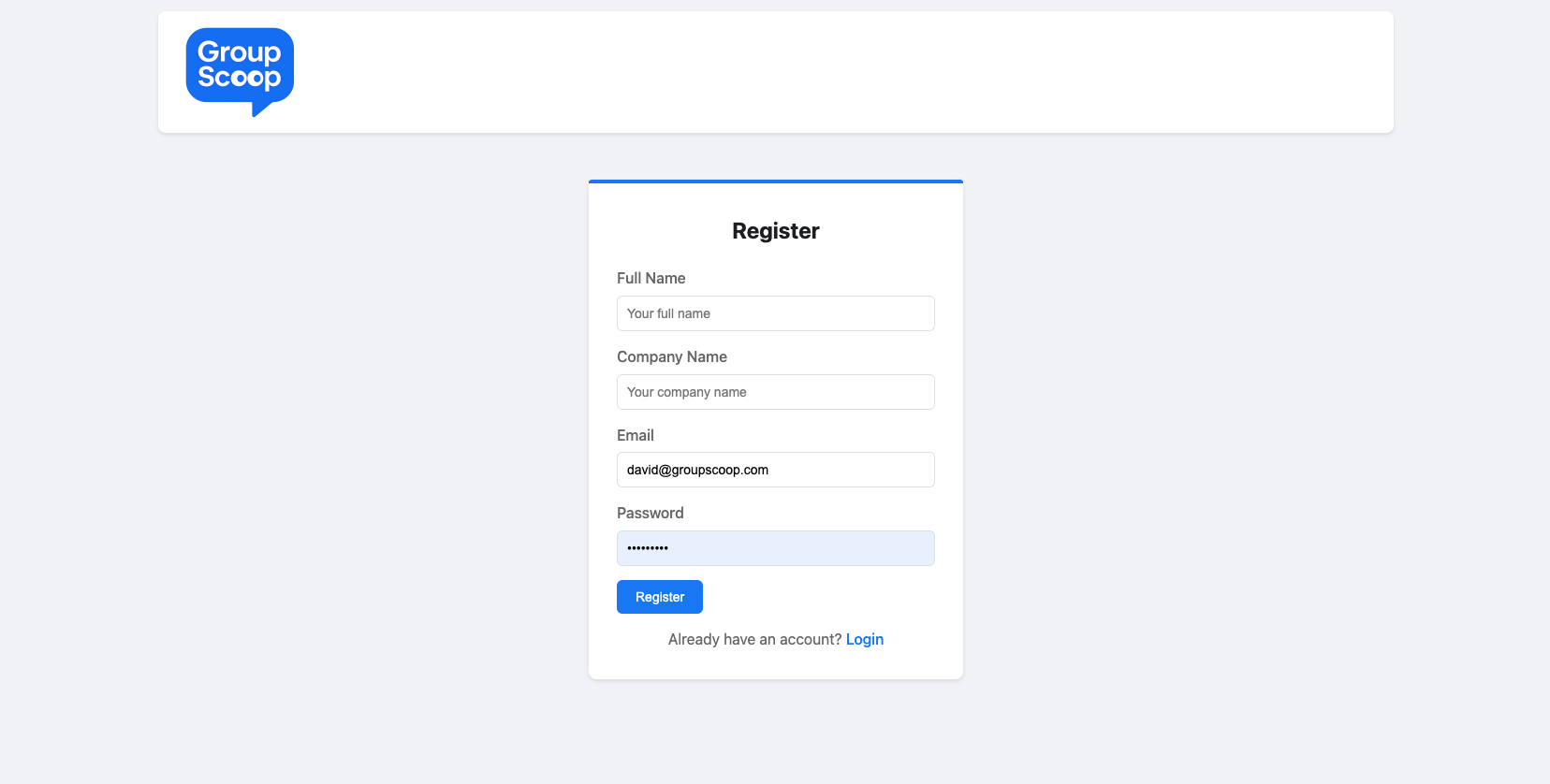 Registration screen